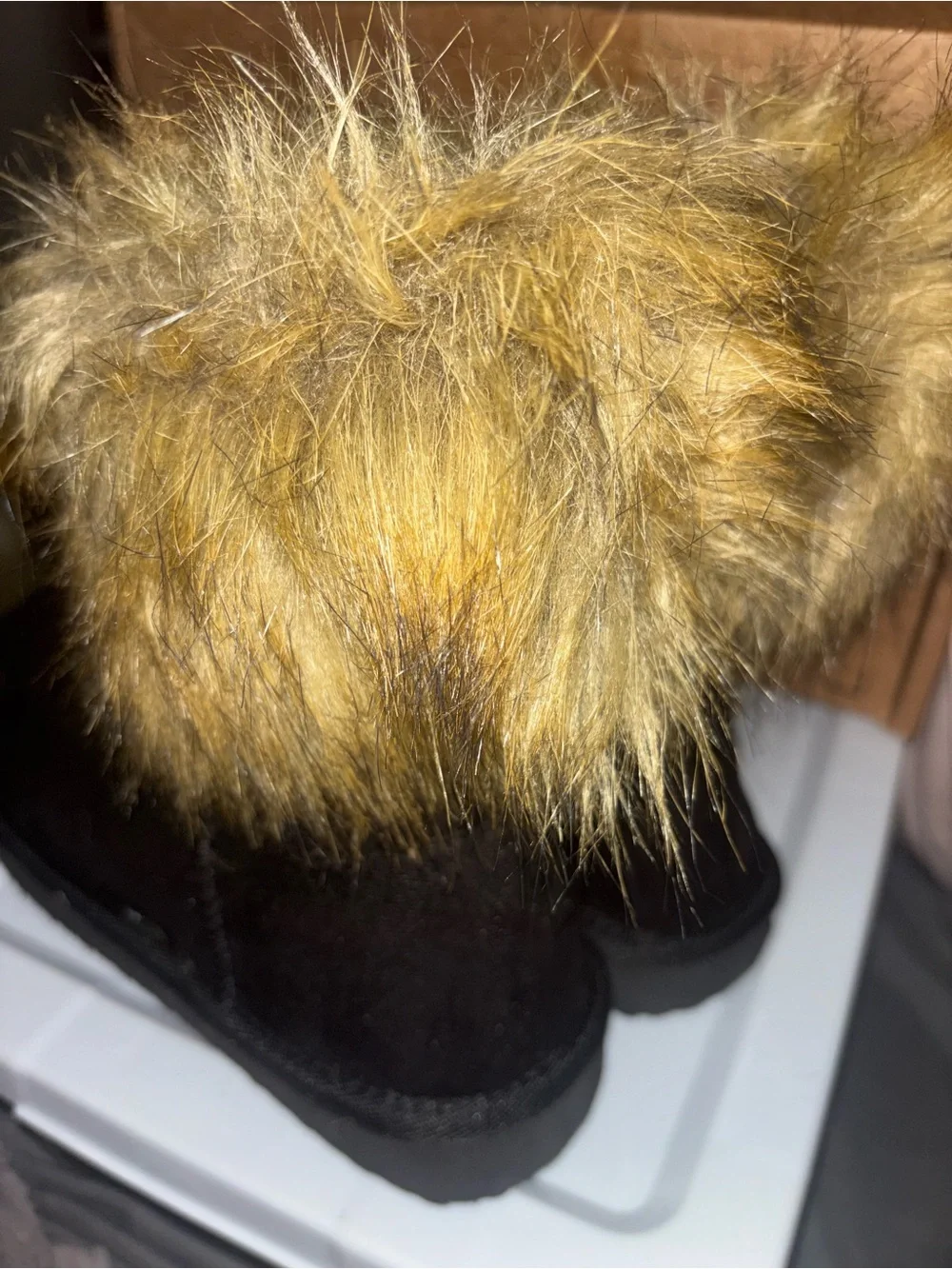 Women's Black Winter Faux-Fur Trim Boots